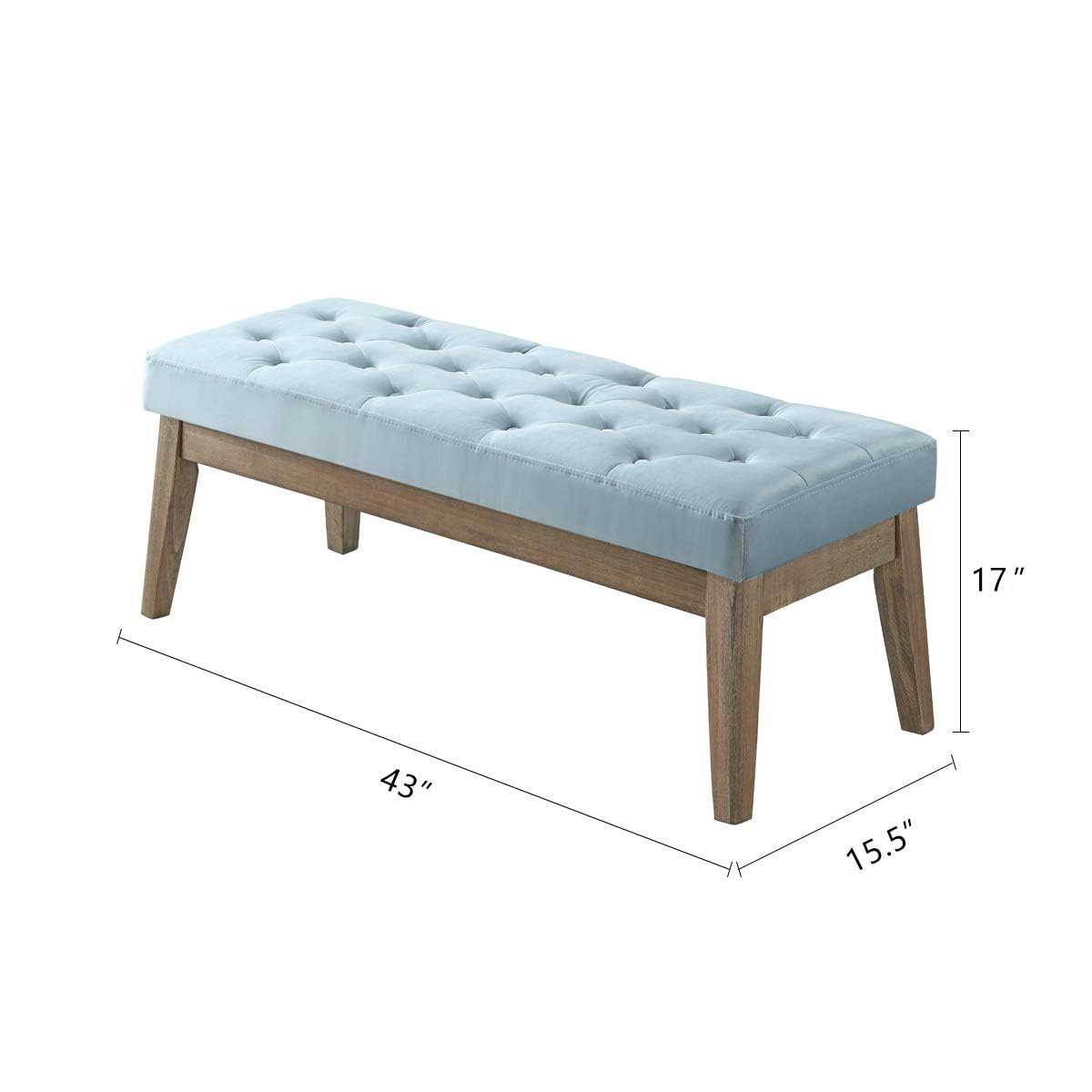 24KF Velvet Upholstered Buttons Tufted Entryway Bench with Solid Wood Leg,Bed Bench Ottoman with Padded Seat,5034-Seaglass