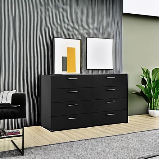 Tvilum, 8 Drawer Double Dresser, Bedroom, Modern Silver Drawer Handles, Contemporary, Black