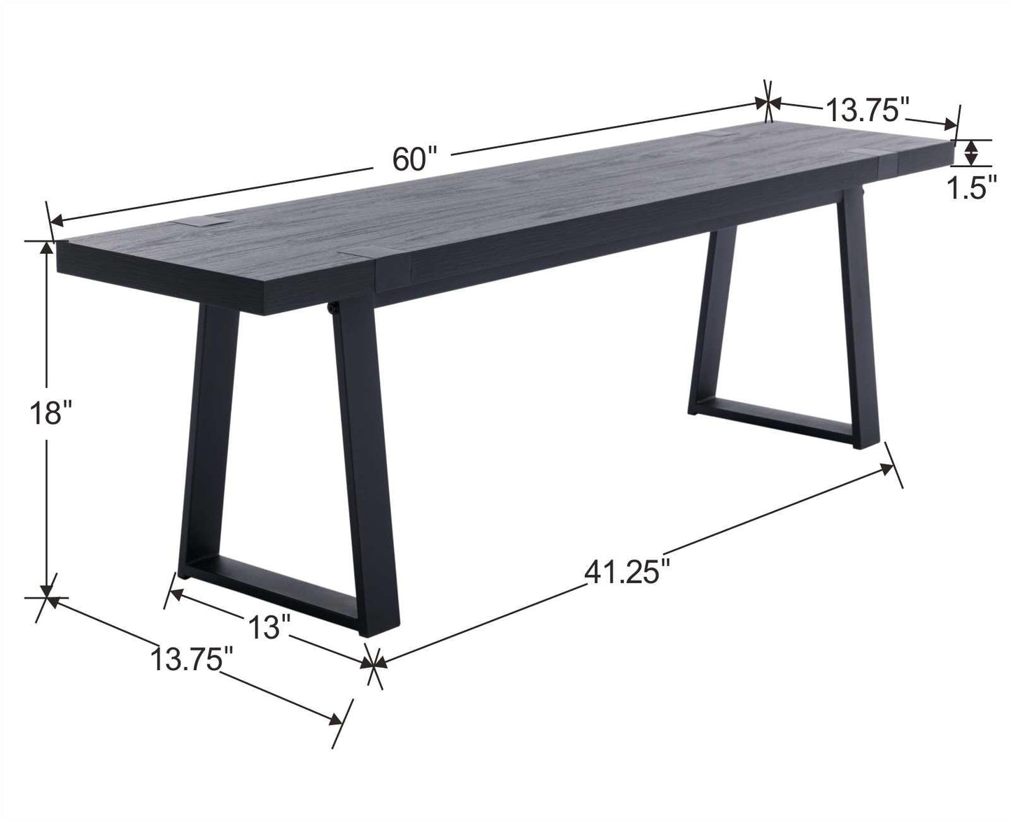 60" Black Dining Bench, Wooden Table Bench with Metal Legs, Modern Kitchen Bench for Enrtyway/Indoor/Dining Room