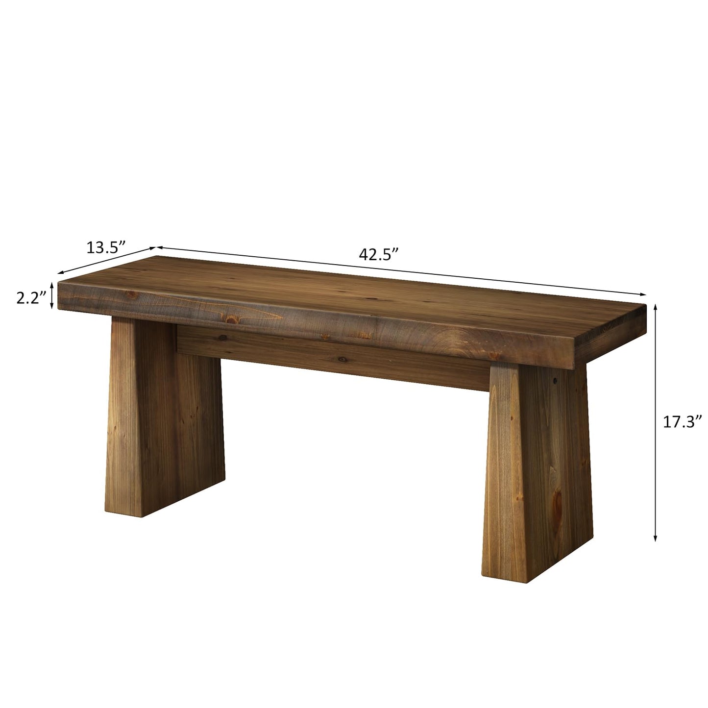 Wnutress 43" Farmhouse Solid Wood Benches Indoor with Wide Angled Legs, Rustic Long Entryway Bench Seat for Dining Table, Kitchen, End of Bed, Living Room, Hallway, Handcrafted Finish, Natural