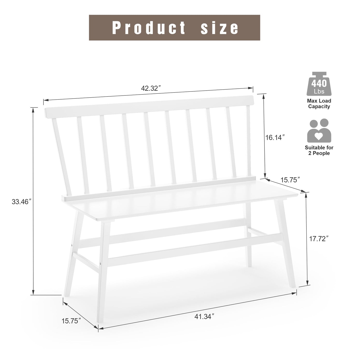 Wisuce Essentials Bamboo Dining Bench, Black Entryway Bench with Spindle Back Farmhouse Wood Windsor for Foyer Balcony Living Room (White)