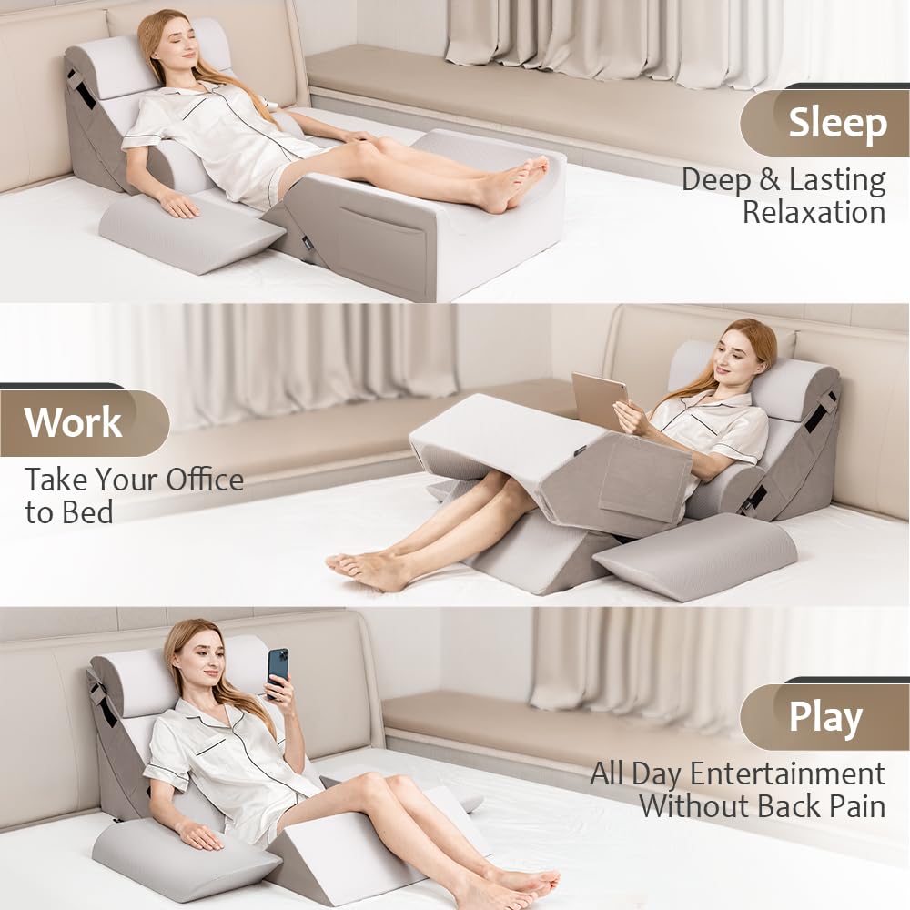 9PCS Orthopedic Bed Wedge Pillow Set for After Surgery Recovery, Body Positioners for Back and Leg Pain Relief, Adjustable Memory Foam Comfort for Sitting up in Bed, Ideal for Adult Acid Reflux & GERD