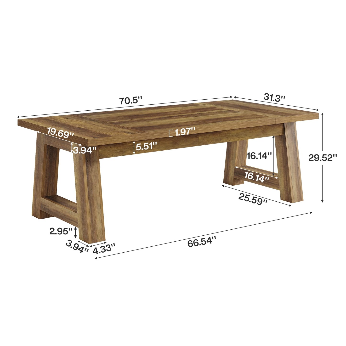 Tribesigns 70.5'' Long Dining Table for 6-8, Farmhouse Wooden Kitchen Table with Sturdy Legs, Large Rectangle Dinner Furniture for Home, Dining Room, Brown