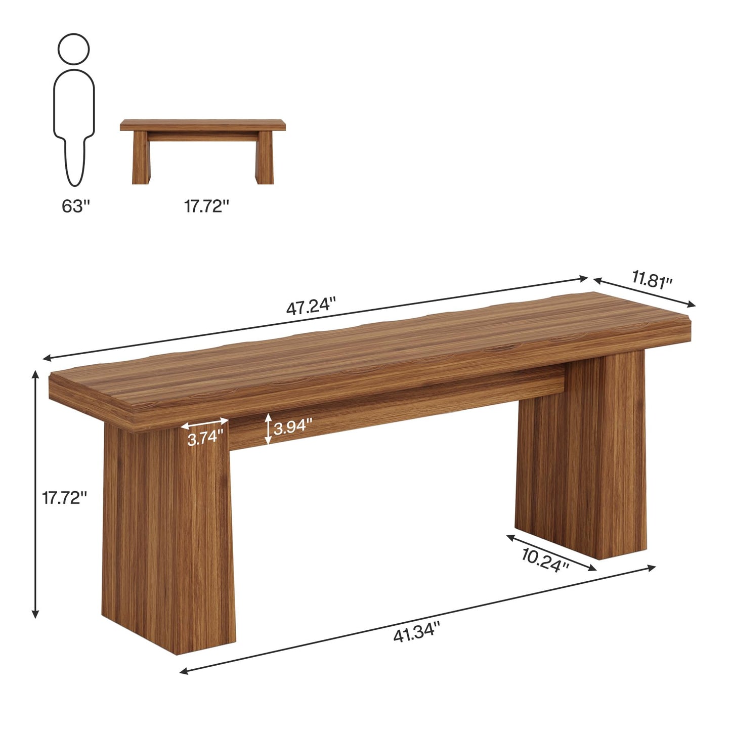 Tribesigns Wooden Dining Table Bench, 47-Inch Long Kitchen Bench with Sturdy Frame for Dining Room, Entryway, Living Room, Hallway, Easy Assembly (Brown)