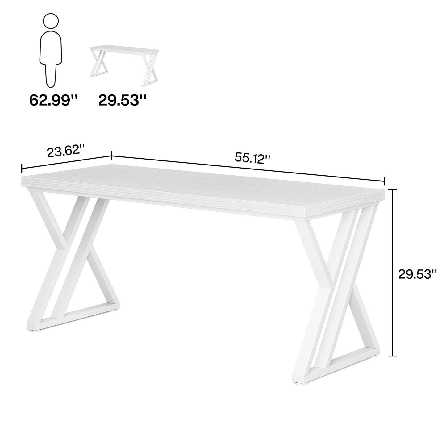 Tribesigns Writing Computer Desk, 55 inch Heavy Duty Study Desk with Z-Shaped Metal Leg, Modern Simple Home Office Computer Desk, White