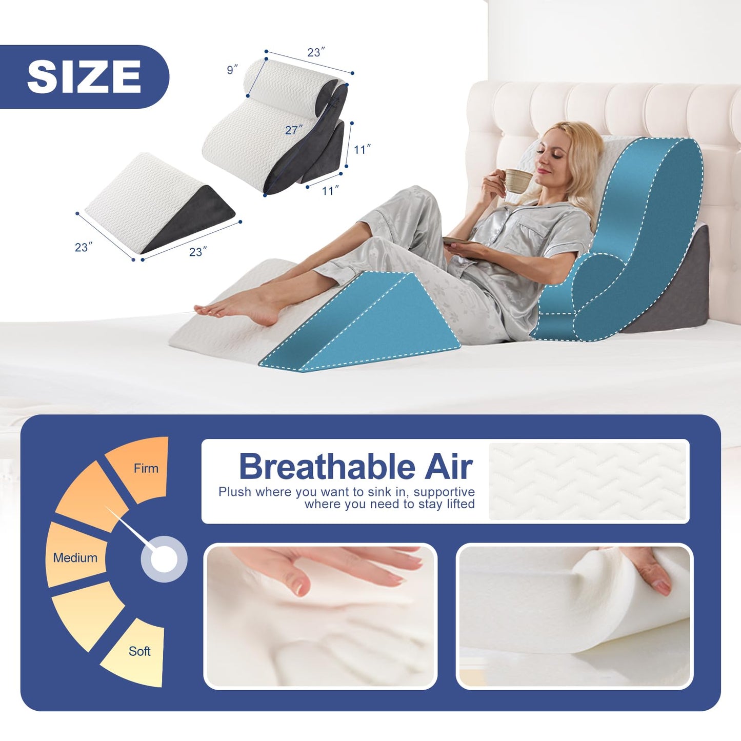 4PCS Orthopedic Bed Wedge Pillow Set for Sleeping, Post Surgery Foam Support Pillows for Back, Neck and Leg Pain Relief, Adjustable Triangle Pillow – Acid Reflux, GERD & Snoring Recovery, White Grey