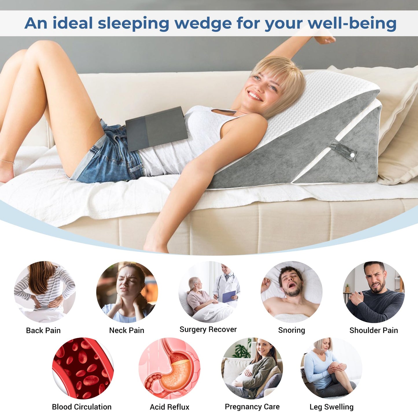 COOLBEBE Bed Wedge Pillow for Sleeping, Adjustable Folding Wedge Pillow for Snoring and After Surgery - 9 & 11 Inch, Elevated Triangle Wedge for Back Pain Relief, Acid Reflux, Leg Support