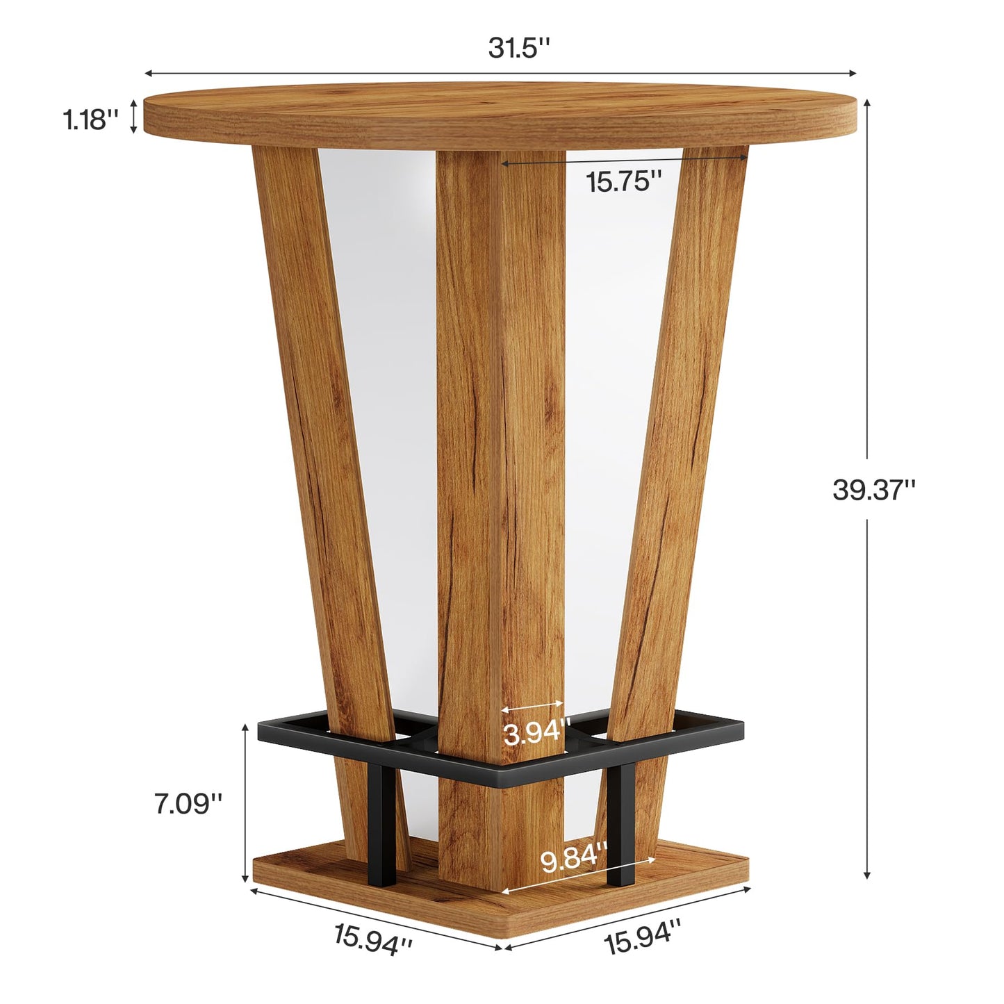 Tribesigns Round Bar Table, 39.4" H High Top Cocktail Bistro Pub Table with Metal Footrest for Living Room, Small Space (Only Table) (Brown)