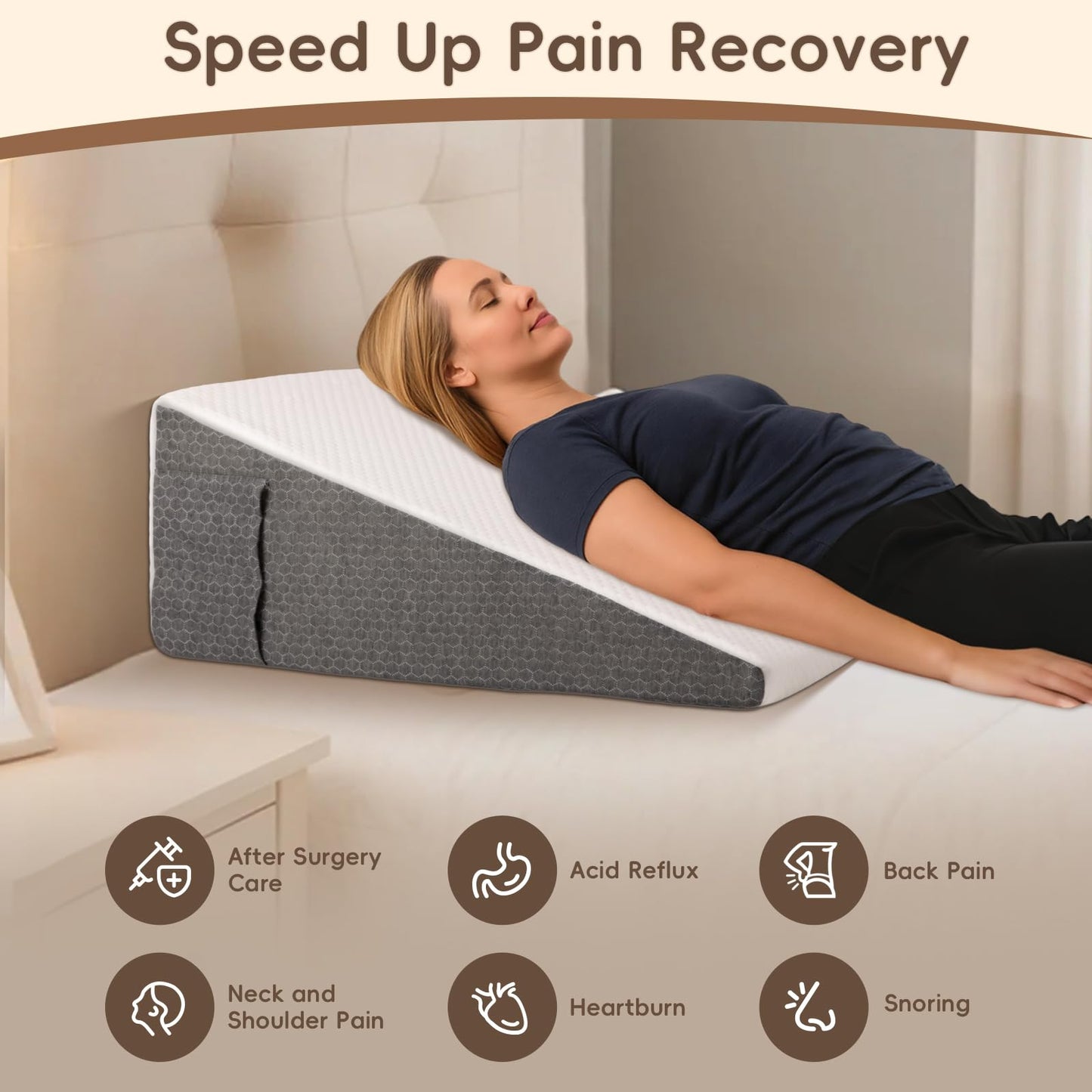 TBXONMOW Wedge Pillow for Sleep Apnea Bed Wedge Pillow Headboard Set for After Surgery,Sleeping,Gerd Acid Reflux Relief,Back Pain Relief Triangle Pillow for Adult,Neck Pain,Anti Snoring,Back Support