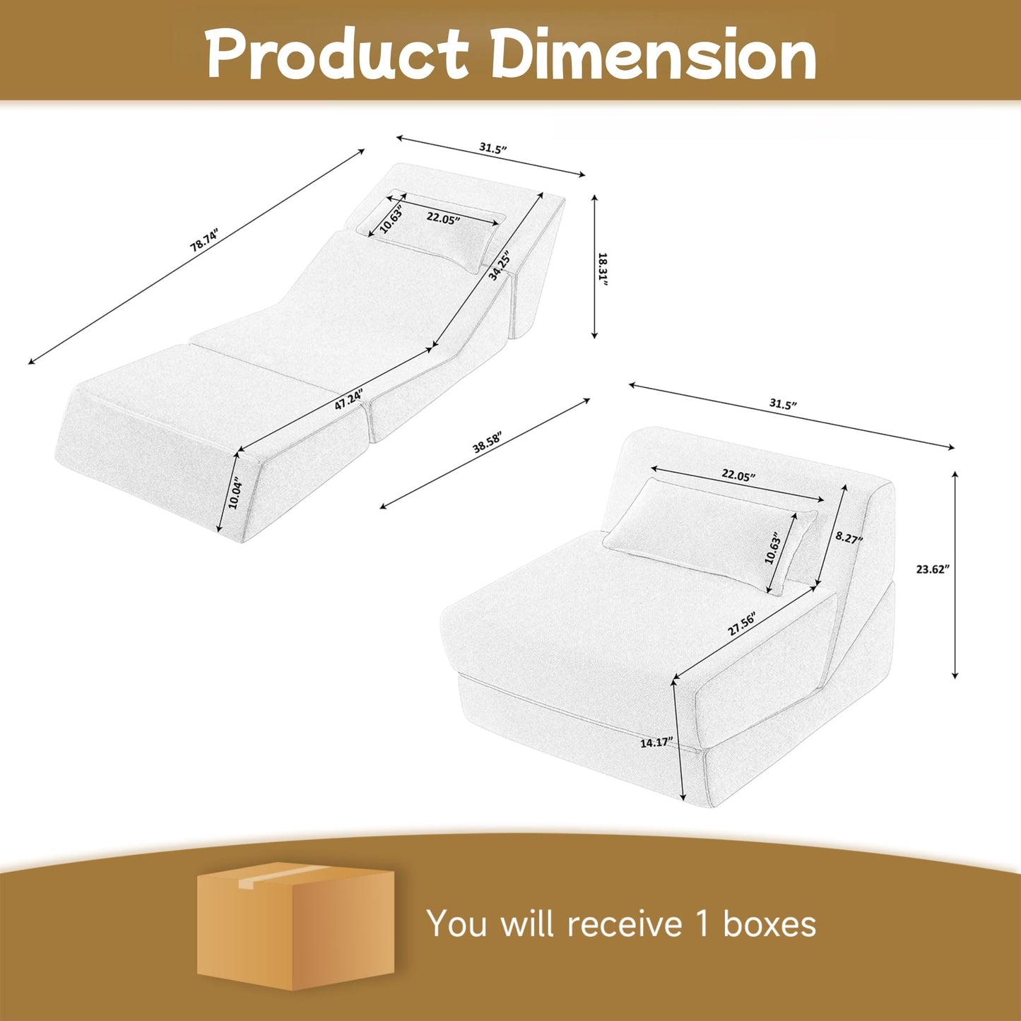 Trygoal Convertible Sofa Bed, Convertible Fold Out Couch with Pillow, Alpaca Wool Fabric Portable Foldable Floor Sofa with High-Density Foam, Sleeper Lounge Chair for Living Room Apartment, Beige