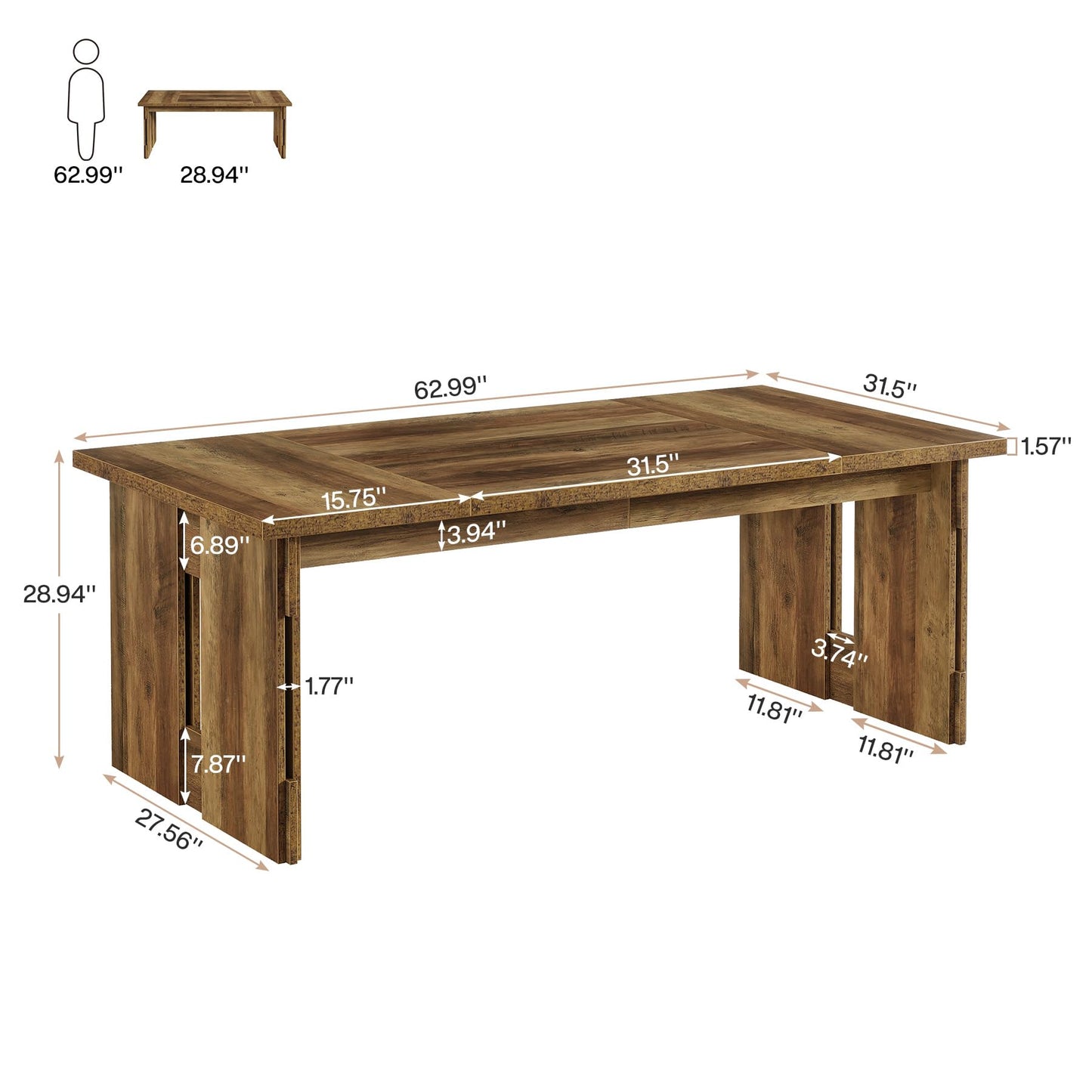 Tribesigns 63-Inch Farmhouse Dining Table for 4-6, Rectangular Kitchen Dinner Table with Large Tabletop for Dining Room, Living Room, Kitchen, Rustic Brown