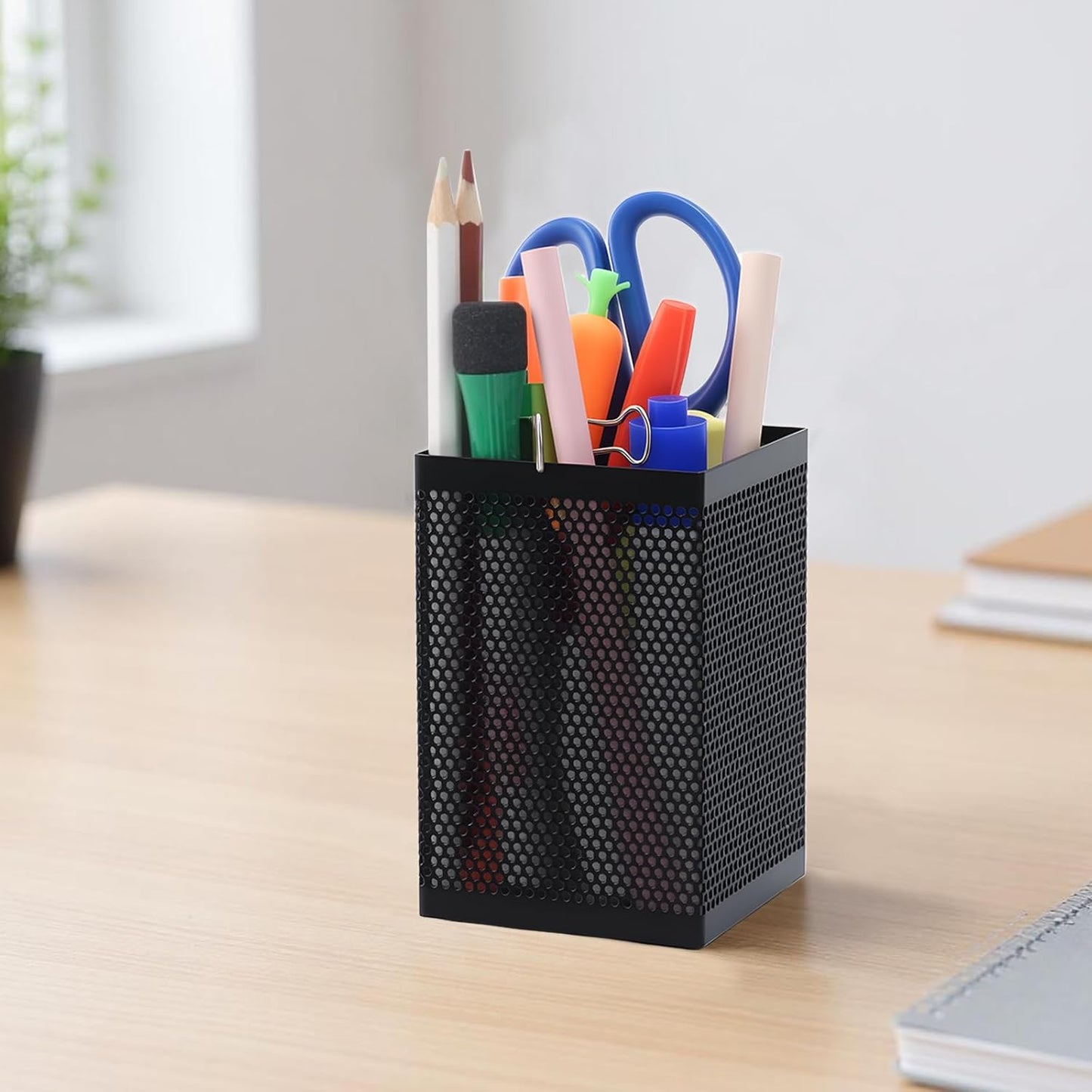 Comix Mesh Pen Holder Desk, Wire Pencil Holder with Foam Pad and Non-Slip Bottom Office Supplies Desk Organizer for Home Office School, 10 Packs