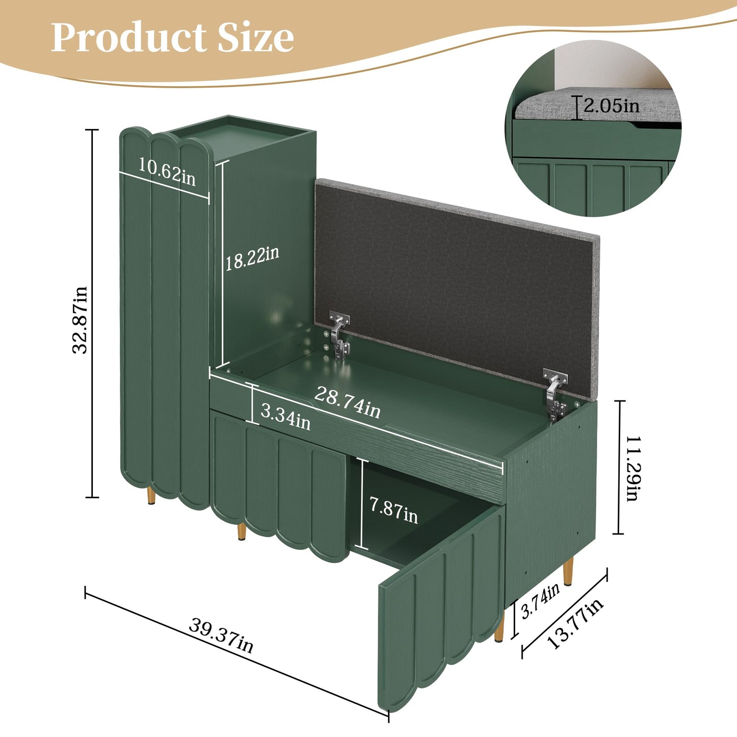 3More Shoe Organizer Cabinet,Entryway Bench with Adjustable Shelves and Cushioned Seat,Unique L-Shaped Bench Cabinet for Entryway, Hallway, Living Room