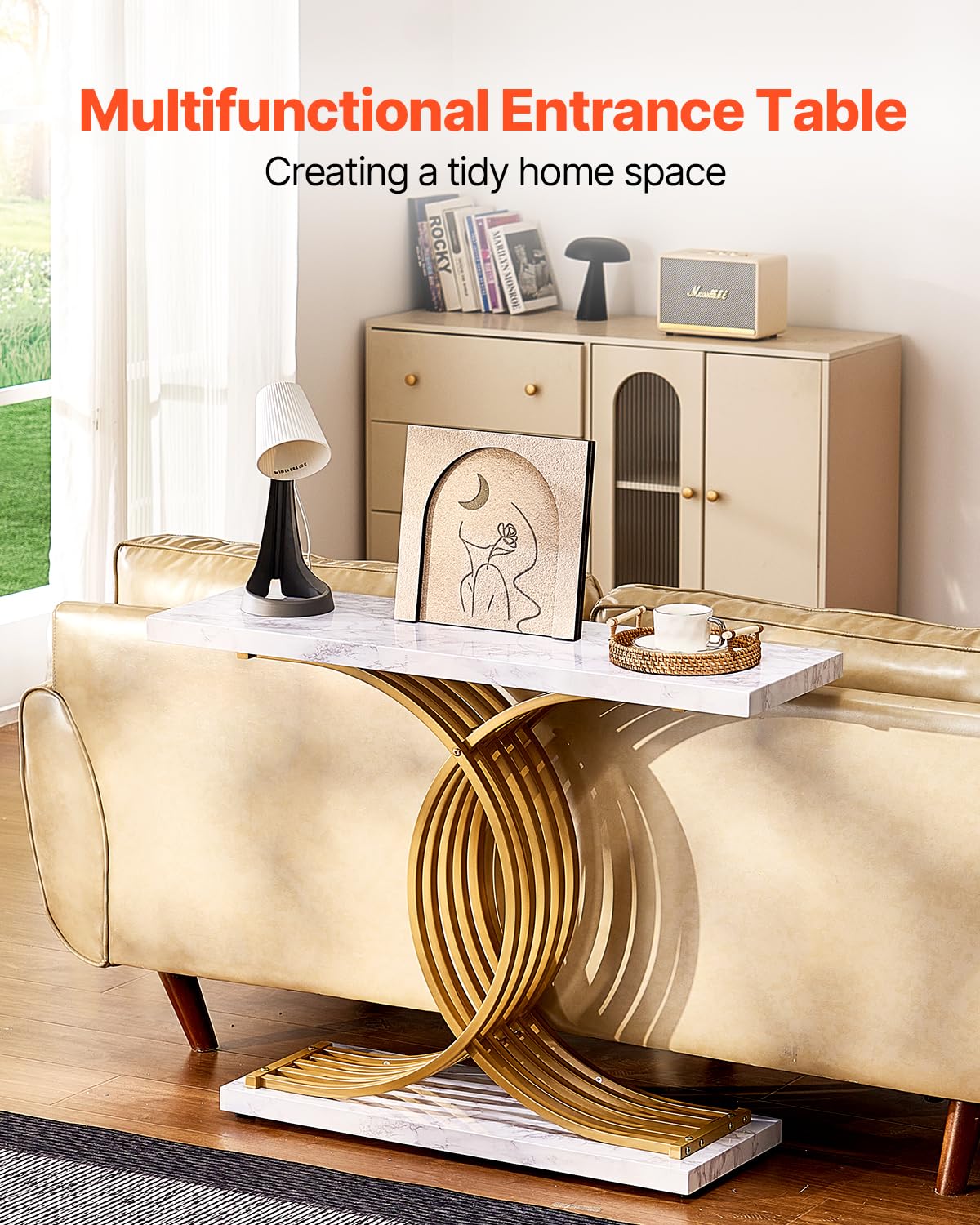 VEVOR Entryway Table, 39.4 Inch Gold Console Table, Narrow Console Table with Metal Frame, Modern Console Sofa Table for Living Room, Entryway, Hallway