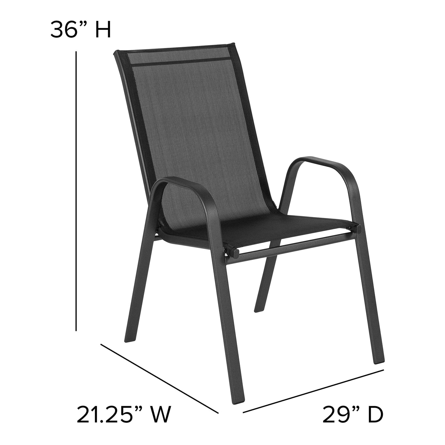 EMMA + OLIVER 5 Pack Black Outdoor Stack Chair with Flex Comfort Material and Metal Frame