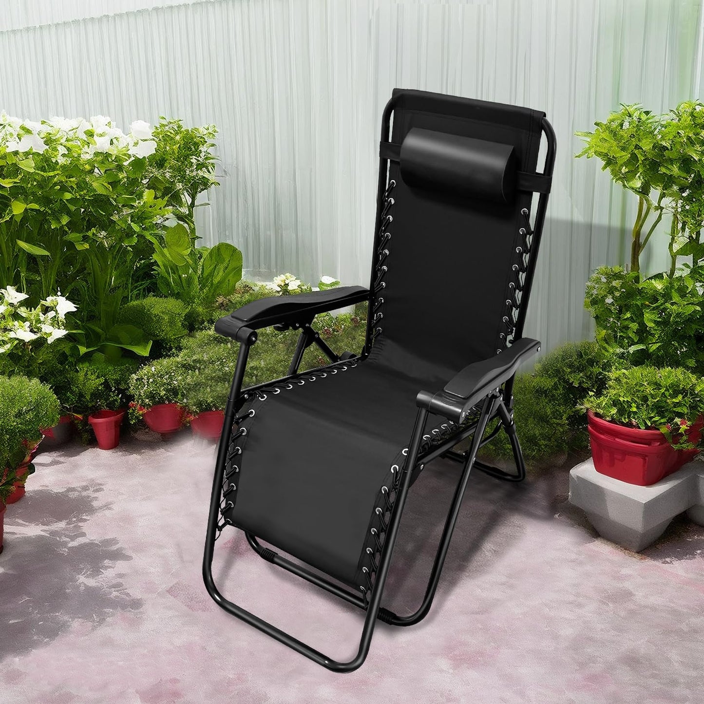 XYJBHB Zero Gravity Recliners Outdoor Adjustable Folding Reclining Lounge Chairs w/Pillows, Adjustable, Steel Frame, Black - Ideal for Patio Backyard Beach Black (2 Pack)