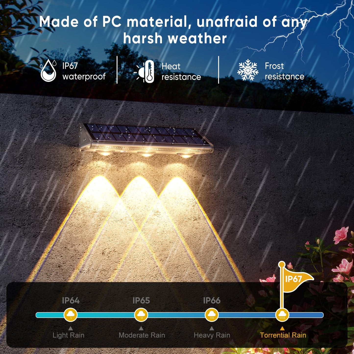 Yilaie Solar Fence Lights Outdoor-IP67 Waterproof 3000K/4500K/6500K,High Brightness LED Fence Lights Solar Powered,Solar Wall Light for Outside Backyard/Railing/Step/Patio/Stair Railings/Pool (4 Pack)