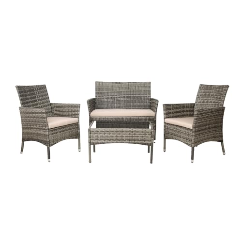 4-Piece Balcony Furniture Set, Outdoor Wicker Furniture with Coffee Table, Modern Wicker Chair Guest Set, Outdoor Seating, Highly Weather-Resistant, Suitable for Balconies, Gardens, and lawns.