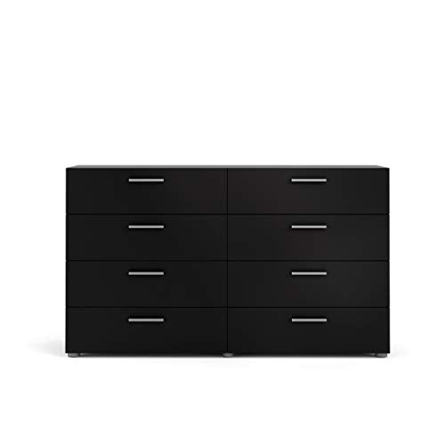 Tvilum, 8 Drawer Double Dresser, Bedroom, Modern Silver Drawer Handles, Contemporary, Black