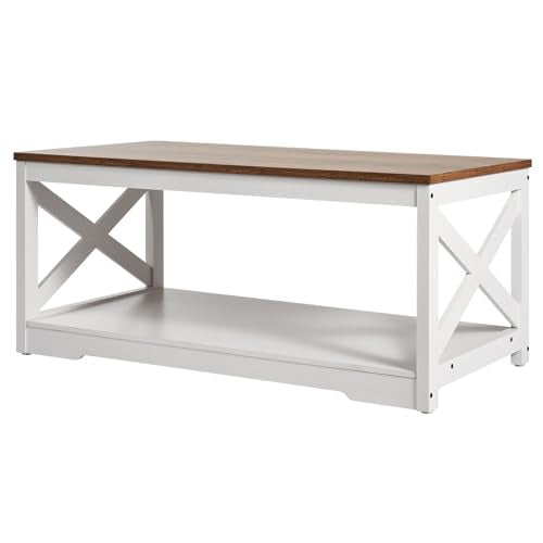 VEVOR 3 Pieces Farmhouse Coffee Table Sets, 40 Inch Industrial Coffee Table with 2 End Tables, Easy Assembly Coffee and Side Tables Sets with Charging Station, for Office, Living Room & Apartment