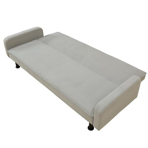 Trygoal Futon Sofa Bed, Convertible Sofa Bed with Adjustable Backrest, Sleeper Couch Bed Loveseat with Armrest for Living Room Bedroom Small Spaces, Grey, 77.5"