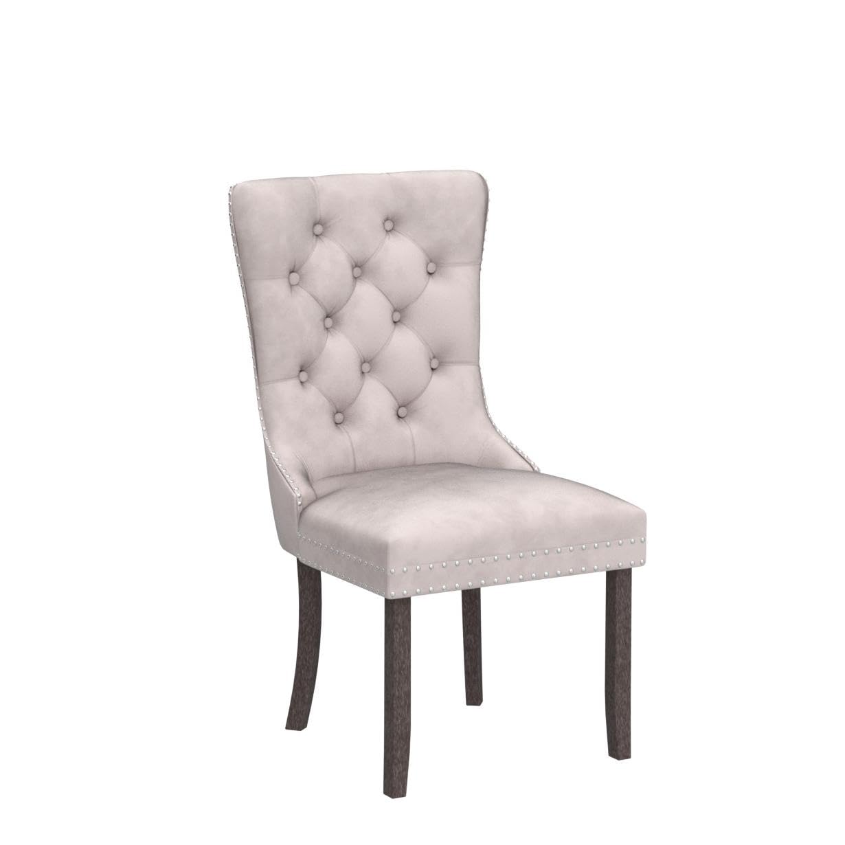 Virabit Tufted Dining Chairs Set of 6, Velvet Upholstered Dining Chairs with Nailhead Back and Ring Pull Trim, Solid Wood Dining Chairs for Kitchen/Bedroom/Dining Room (Beige)