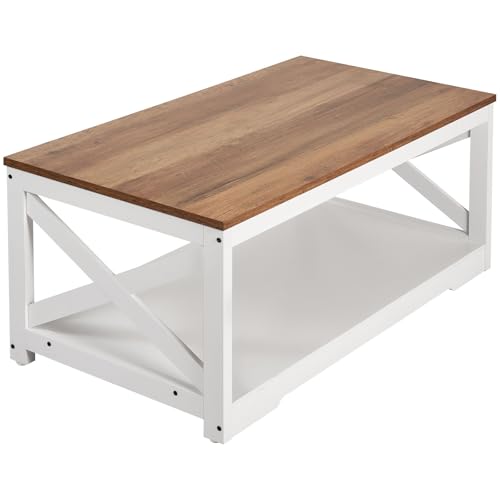 VEVOR 3 Pieces Farmhouse Coffee Table Sets, 40 Inch Industrial Coffee Table with 2 End Tables, Easy Assembly Coffee and Side Tables Sets with Charging Station, for Office, Living Room & Apartment