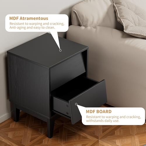 2 Set Nightstands Features Vintage-Style and Bevel Design, Made of MDF, Mid Century Modern Nightstand, Night Stand for Bedroom,Bedroom Furniture