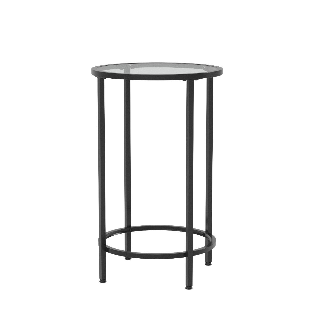Yaheetech Black Glass End Table Set of 2, Round Side Table Modern Style Tall End Table Accent Table with Glass Top & Metal Frame, 2pcs Glass Side Table for Living Room, Balcony, Bedroom