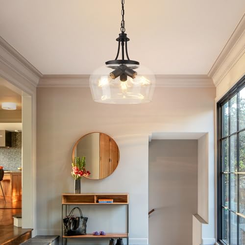 14.2" Black Chandelier, 3-Light Modern Ceiling Pendant Light Fixtures, Farmhouse Dining Room Light Fixtures Over Table, Industrial Pendant Lights Kitchen Island for Bedroom, Hallway, Foyer, Entryway