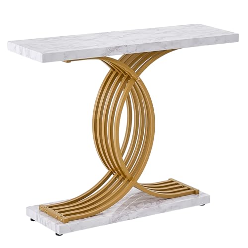 VEVOR Entryway Table, 39.4 Inch Gold Console Table, Narrow Console Table with Metal Frame, Modern Console Sofa Table for Living Room, Entryway, Hallway