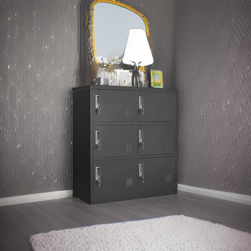 VIYET Employee Storage Locker,6 Door Storage Locker,Metal Locker for Employees Office Steel Gym Lockers with Card Slot,Office Storage Lockers for Home,School(Black)