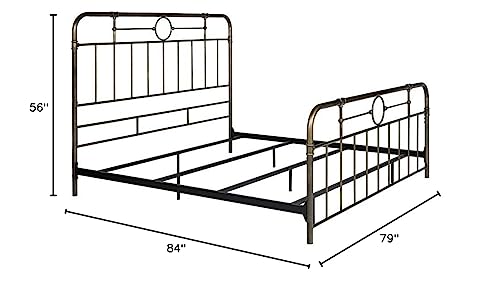 Walker Edison Vintage Antique Metal Iron Pipe King Size Bed Headboard Footboard Bed Frame Bedroom, King, Bronze