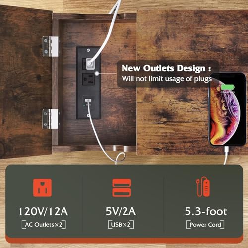 WLIVE Narrow Side Table with Charging Station, End Table for Living Room, Couch Side Table with Fabric Drawer for Bedroon, 11.8‘’W 23.6‘’L 24‘’H, Rustic Brown