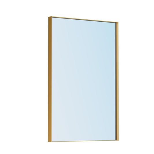VocalStar 22 x 30 Inch Gold Bathroom Mirror, Square Corner Rectangle Brass Metal Framed Bathroom Vanity Mirrors for Wall, 1/4-inch Shatterproof Glass | Ultra-Flush Hanging