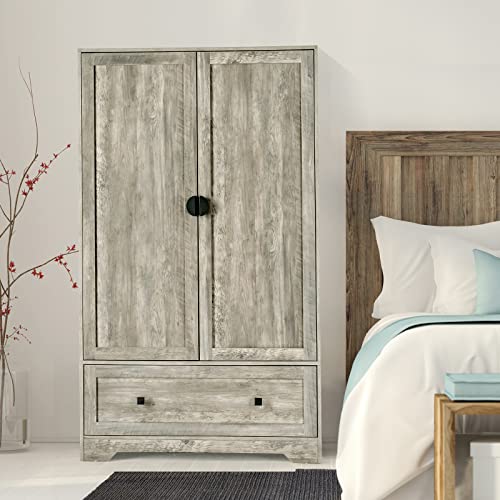 VINGLI Wide Armoire Wardrobe Closet with Hanging Rod, Adjustable Shelves and Drawer, Freestanding Wardrobe Closet with Doors, Bedroom Armoires and Wardrobes, Rustic Grey