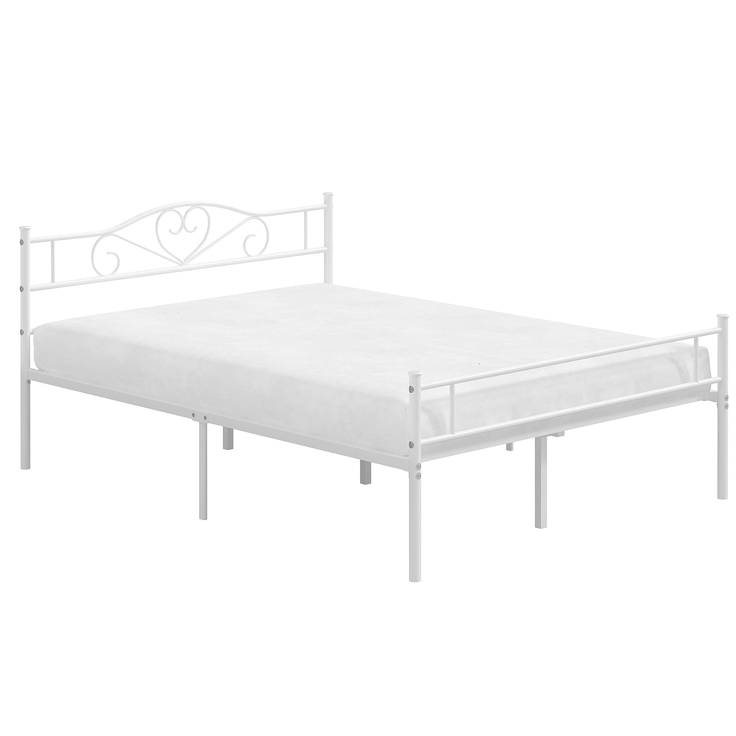 VECELO Full Size Metal Platform Bed Frame with Headboard and Footboard, Heavy Duty Mattress Foundation with Steel Slats Support, No Box Spring Needed, White