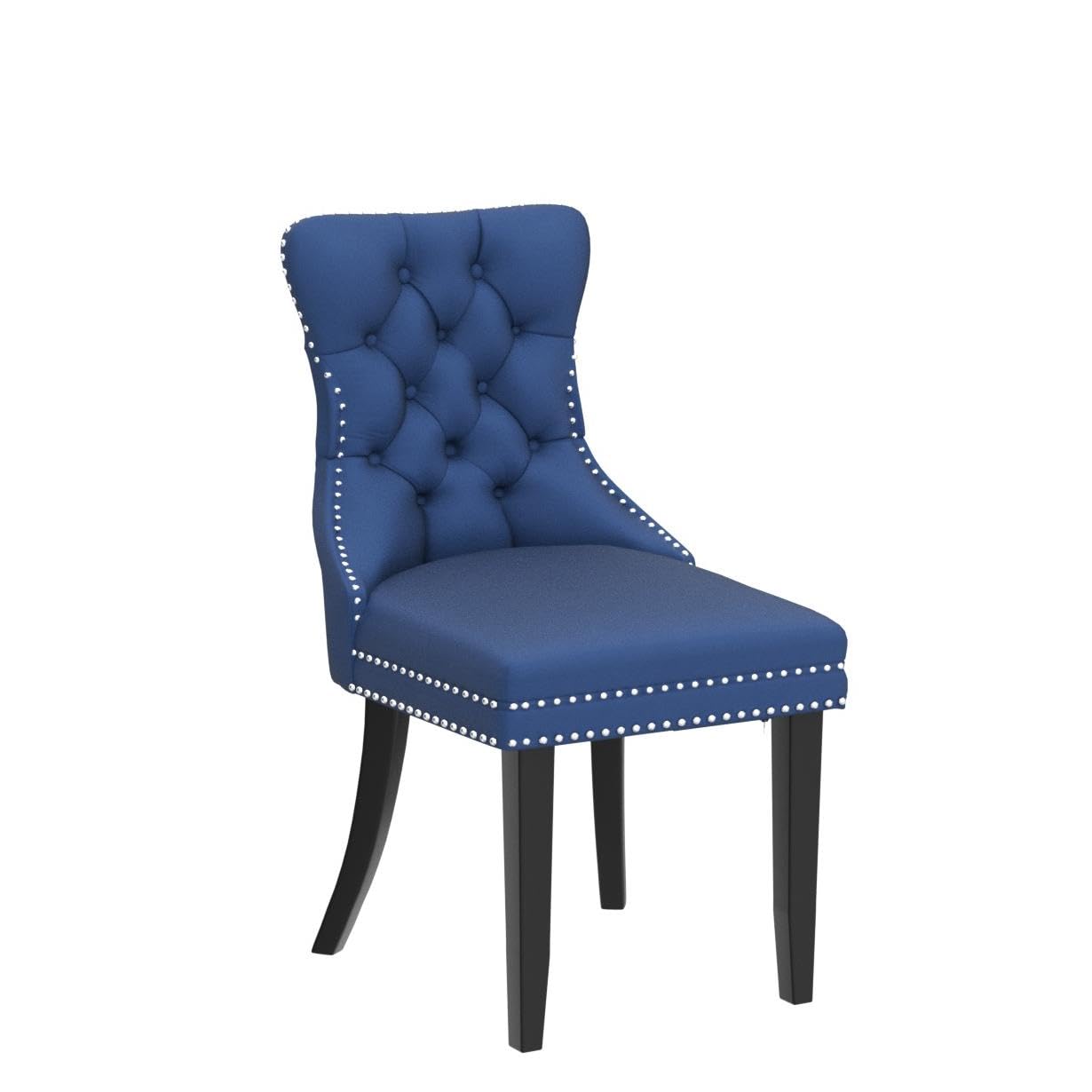 Virabit Blue Dining Chairs Set of 4, Velvet Tufted with Nailhead Back and Ring Pull Trim, Upholstered for Kitchen/Bedroom/Dining Room