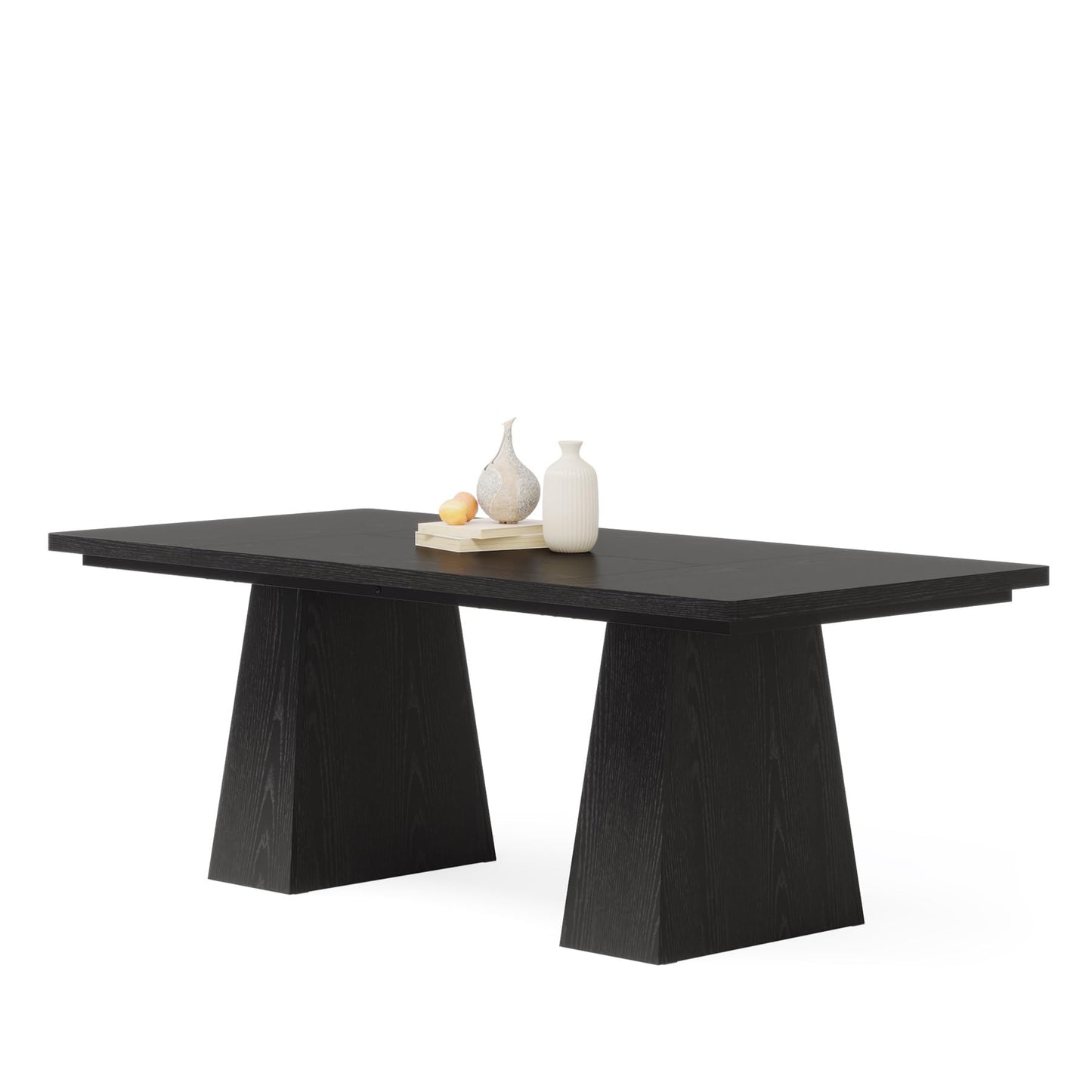 Tribesigns Dining Table for 6, Farmhouse Wood Dinner Rectangular Table Kitchen Table with Double Pedestal, 63" L x 31.5" W x 30" H, Black