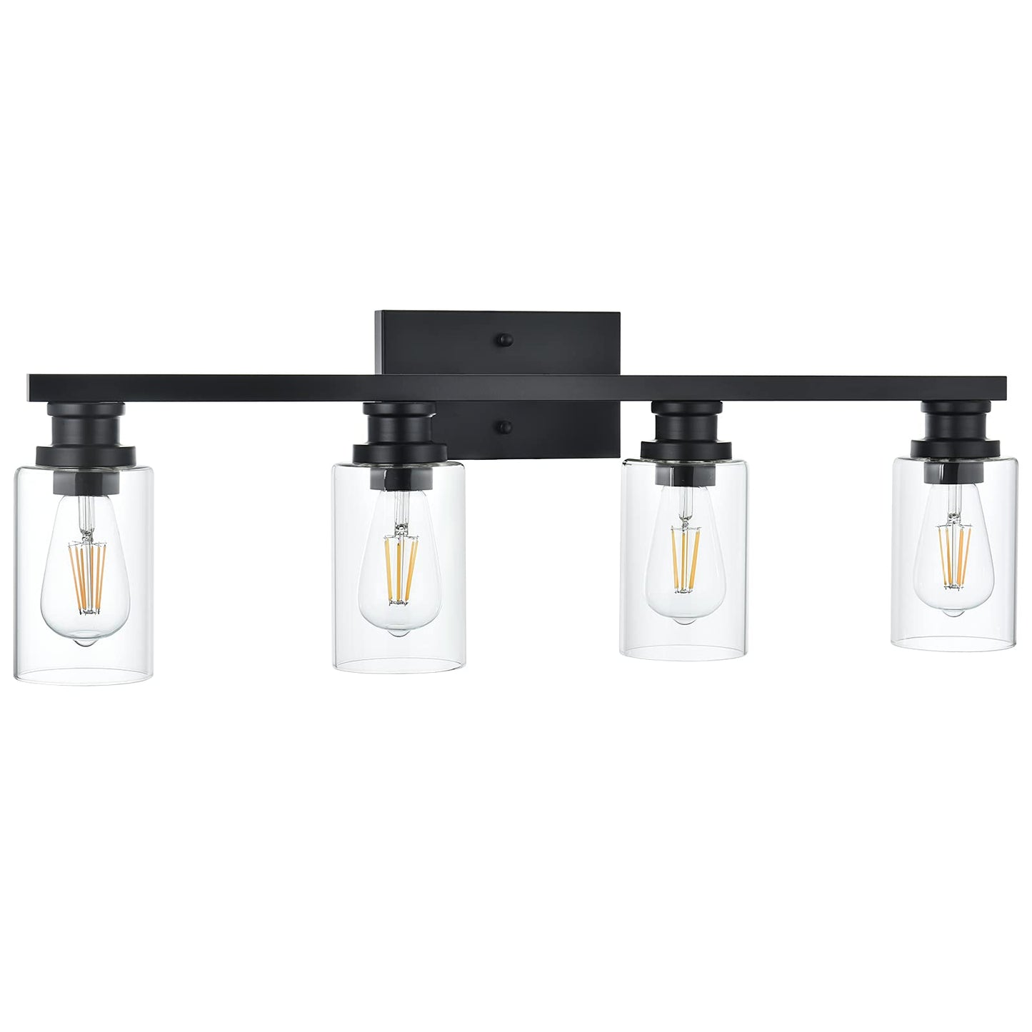 VINLUZ Industrial Indoor 4 Light Bathroom Vanity Light Black Wall Sconces with Clear Glass Shade,Classic Wall Lamp Lighting Fixture for Bathroom, Dressing Table