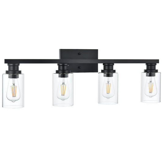 VINLUZ Industrial Indoor 4 Light Bathroom Vanity Light Black Wall Sconces with Clear Glass Shade,Classic Wall Lamp Lighting Fixture for Bathroom, Dressing Table