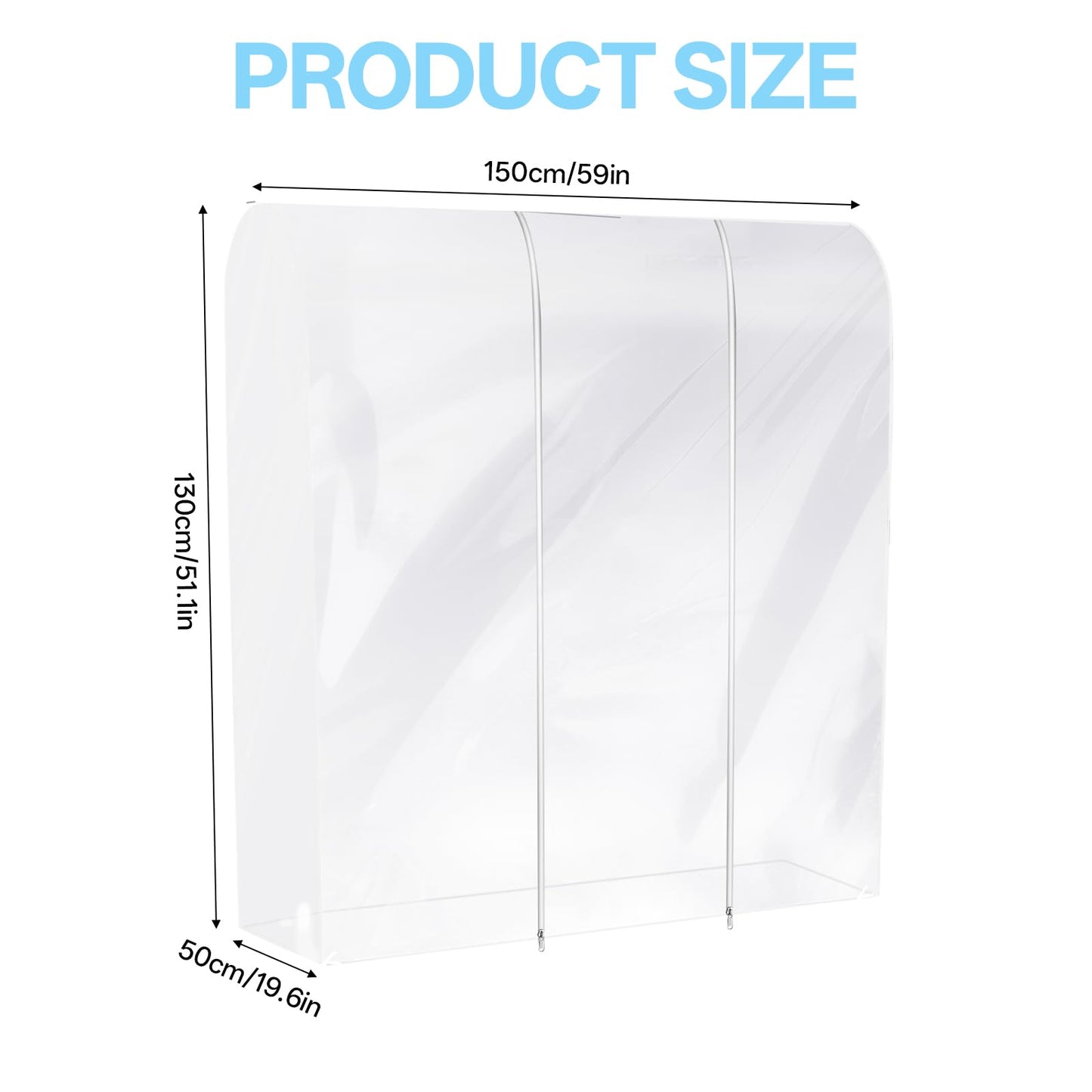 Translucent Clothes Rack Cover 6Ft Garment Rack Cover Clothing Rack Cover With 2 Durable Zipper Waterproof Clothes Protector for Garment Rack (71"L x 20"W x 60"H, Rack Not Included)