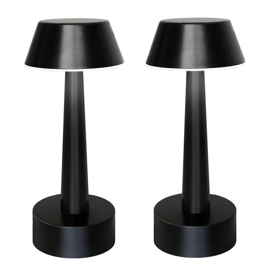 UMEXUS 2 Pack Rechargeable Small Cordless Table Lamp, LED Battery Operated Touch 3 Color Dimming Bedside Nightstand Desk Lamps Metal Portable Night Lights for Bedroom Bar Restaurant Outdoor Black