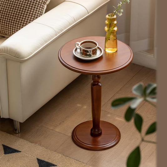 Wayshome Solid Wood Round Side Table, Small Drink Table for Small Places, Accent Table with Stable Pedestal for Living Room, Bedroom, Corners, and Nursery (Brown, 15.75" D x 15.75" W x 21.26" H)