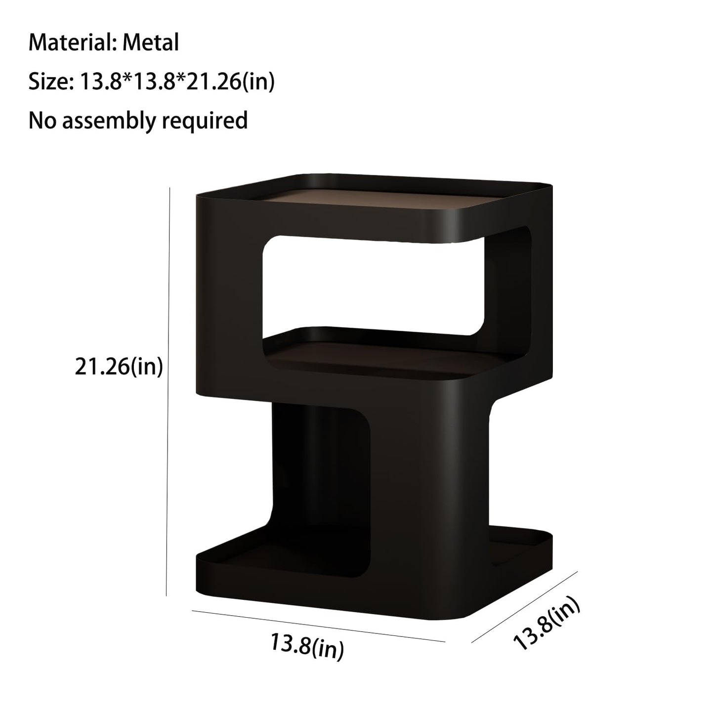 ZHBHYZ Side Table,Modern end Table,Unique nightstand,Bedside Table,Black Metal Night Stand with Storage,Accent Side Table for Couch,Bedroom,Living Room.No Assembly Required