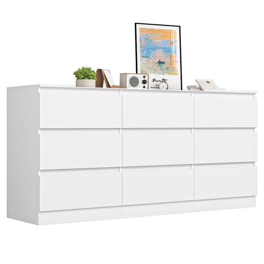 VERYKE White Dresser for Bedroom,Modern Long 9 Drawer Dresser with Deep Drawer,Large Storage Chest of Drawers,Wide Wood Bedroom Storage Furniture,TV Stand for Living Room