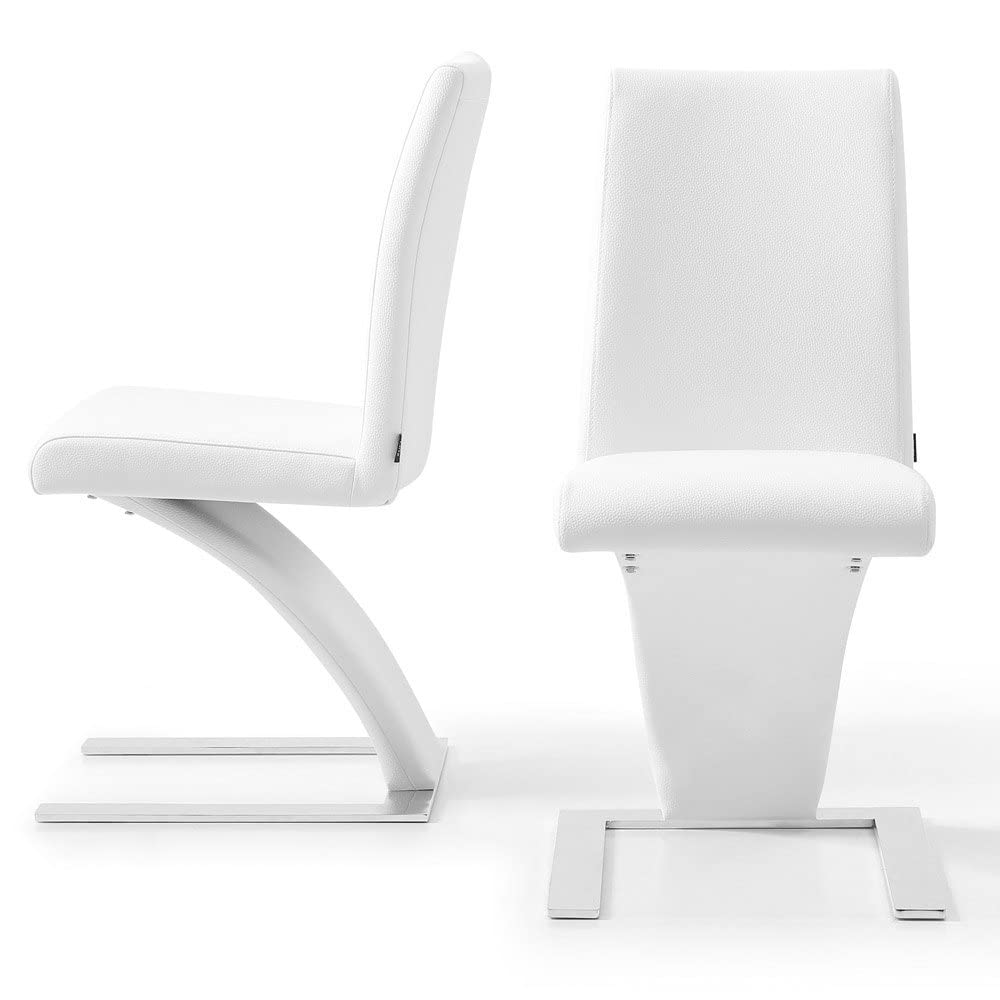 ZURI Furniture Modern Mesa Dining Chair in White Leatherette and Stainless Steel