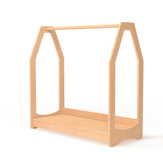 WOOD&ROOM Montessori Kids Clothing Rack with Shelf - Wooden Toddler Dress Up Clothes Rack - Kids Clothing Storage, Childrens Wardrobe Closet, Dressup Storage Organizer, Mini Closet For Kids Room