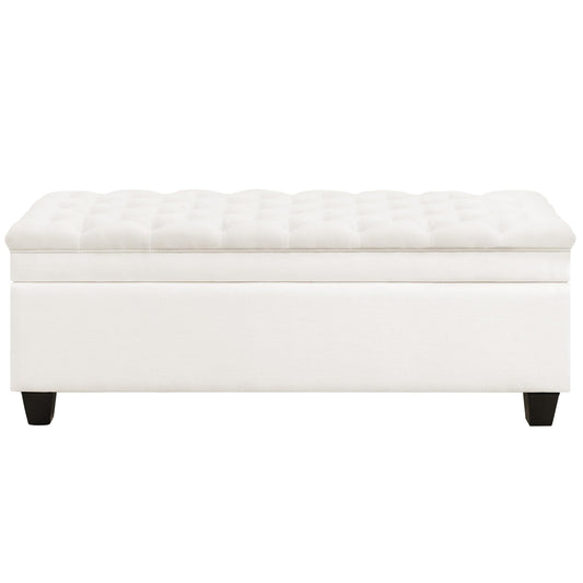 WUTUTUEE 51" Fabric Storage Ottoman Bench, Upholstered Rectangle End of Bed Storage Ottoman Tufted Living Room Bedroom Bench with Safety Hinge, Solid Wood Legs, Loads 500 lb(Beige)