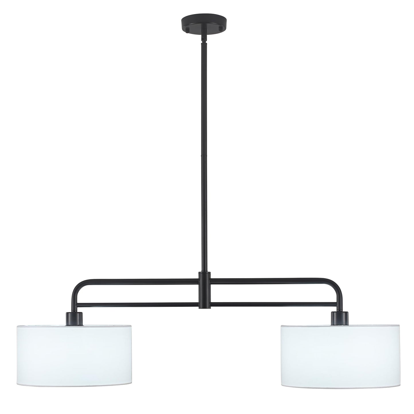 40" Linear Pendant Light for Kitchen Island,2-Light White Linen Drum Light Fixtures with Black Metal Linear Light Fixture for Dining Room Farmhouse Chandelier over Table,Bar Living Room,E26